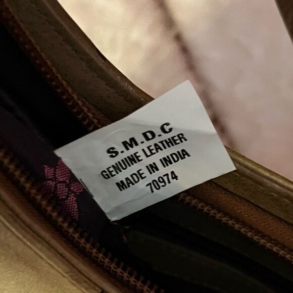 Anuschka Floral Dragonflies Hobo Shoulder Bag EUC Hand-Painted Leather Tan Red - Picture 10 of 10